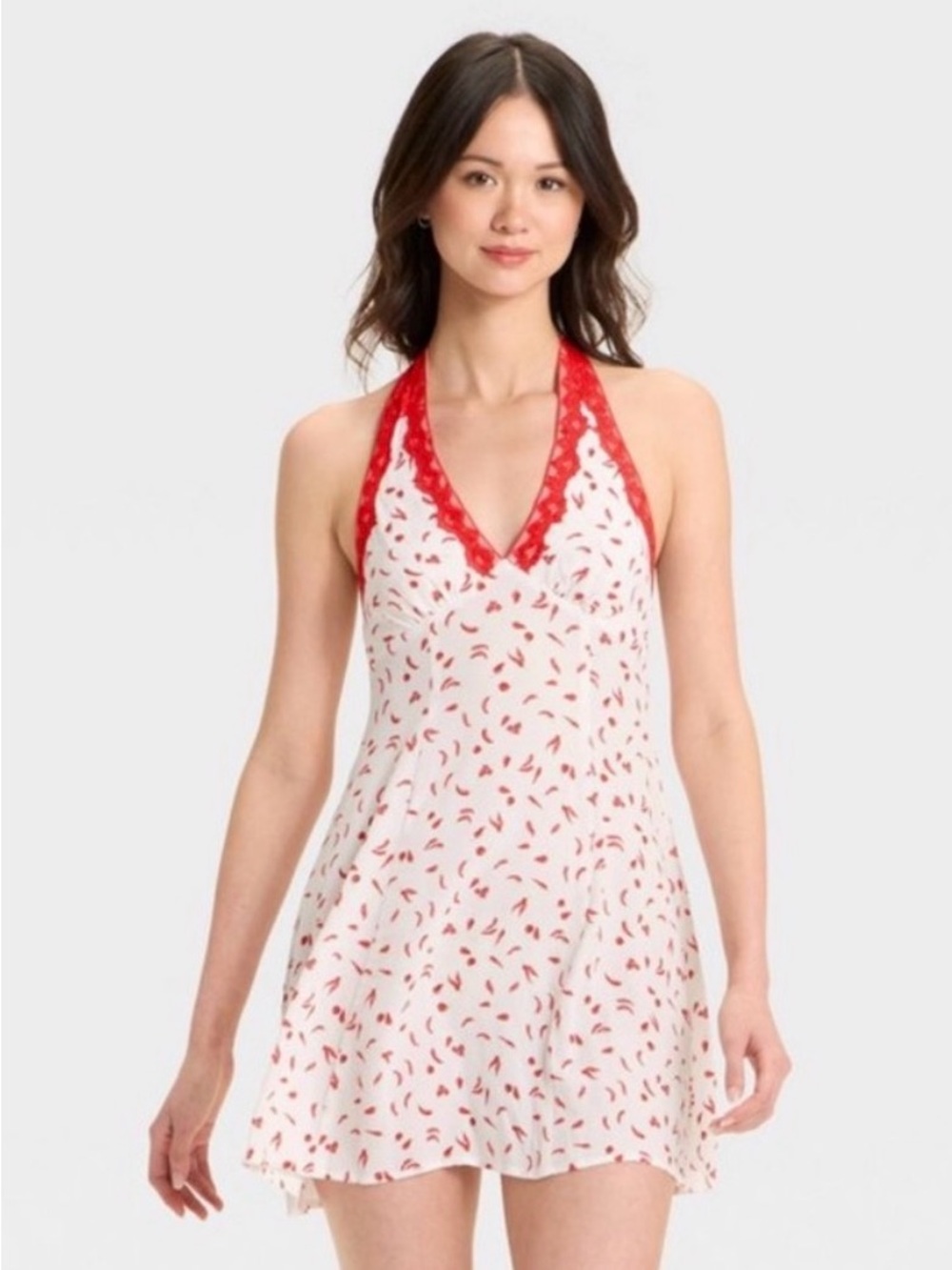 Wild Fable Lace-Trim Halter Mini Dress in Chili Pepper print, nwt, sz Xs & L